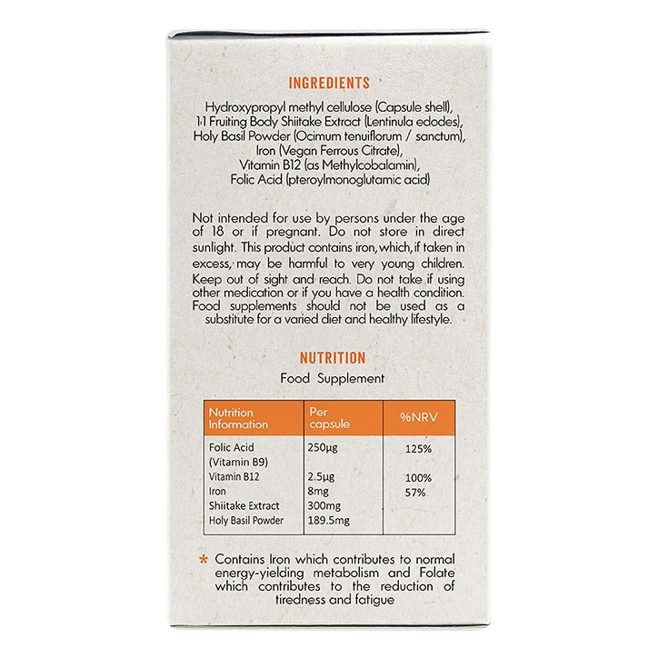 Grass & Co. POWER Shiitake Mushrooms with Holy Basil + Iron 60 Vegan Capsules